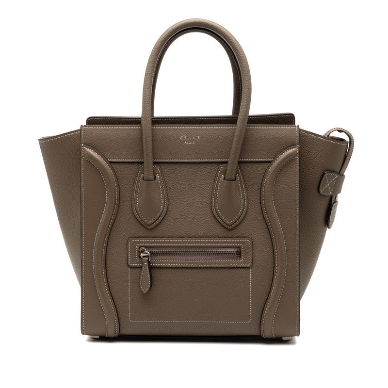セリーヌ ラゲージ マイクロショッパー ハンドバッグ グレージュ レザー レディース CELINE 【中古】