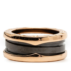 ブルガリ ビーゼロワン 黒セラミック 2バンドリング リング 指輪 #49 ゴールド K18PG ピンクゴールド セラミック レディース BVLGARI 【中古】