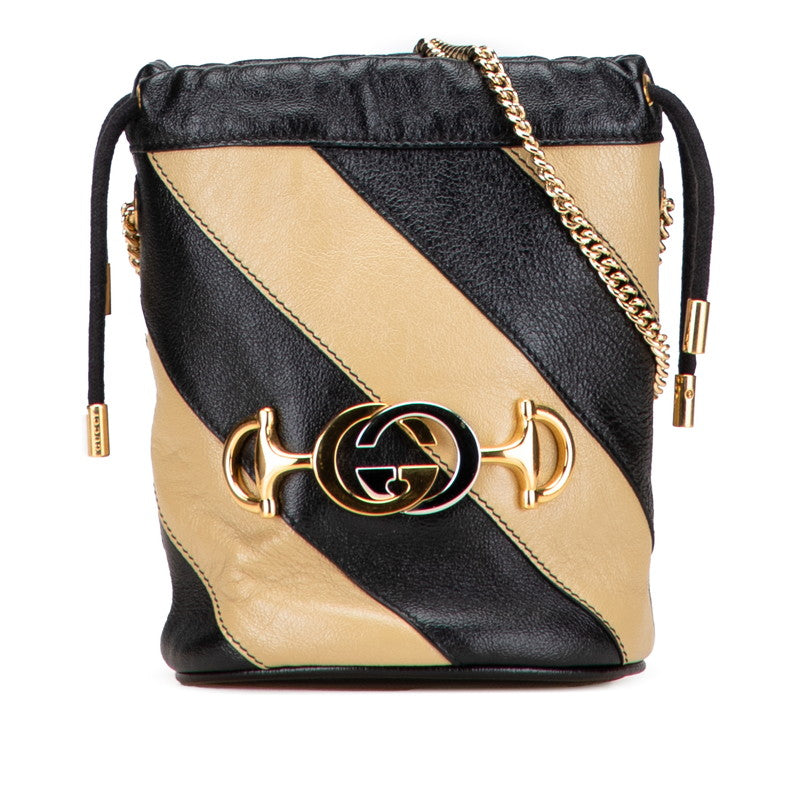 グッチ ズゥミ ミニバケット ショルダーバッグ 576432 ブラック ベージュ レザー レディース GUCCI 【中古】