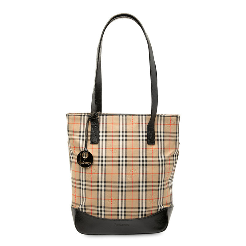 バーバリー ノバチェック シャドーホース トートバッグ ショルダーバッグ ベージュ ブラック キャンバス レザー レディース BURBERRY 【中古】