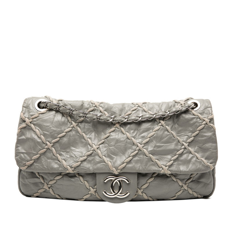 シャネル ワイルドステッチ ココマーク チェーン トートバッグ ショルダーバッグ グレー レザー レディース CHANEL 【中古】