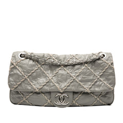 シャネル ワイルドステッチ ココマーク チェーン トートバッグ ショルダーバッグ グレー レザー レディース CHANEL 【中古】