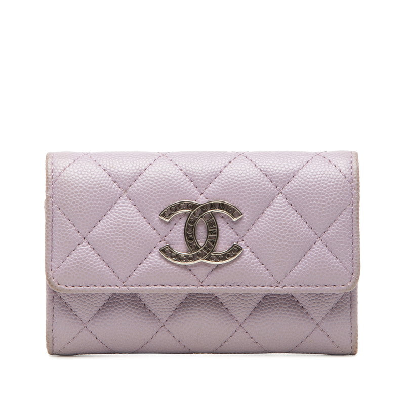 シャネル マトラッセ ココマーク カードケース 名刺入れ パープル キャビアスキン レディース CHANEL 中古