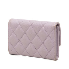 シャネル マトラッセ ココマーク カードケース 名刺入れ パープル キャビアスキン レディース CHANEL 中古