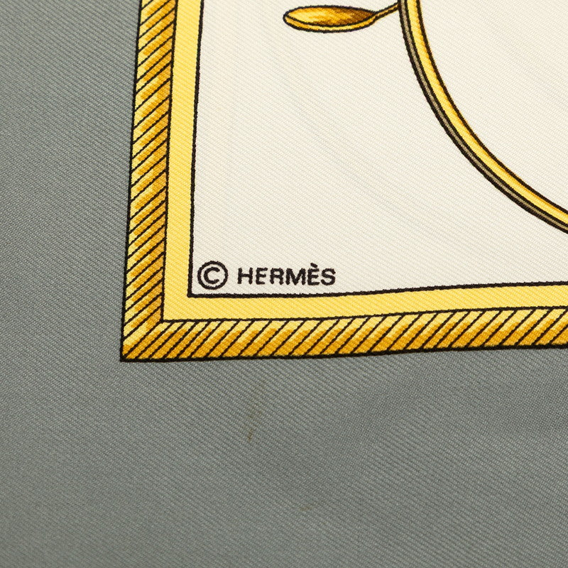エルメス カレ90 LES VOITURES A TRANSFORMATION 折畳み式幌の馬車 スカーフ グレー ホワイト マルチカラー シルク レディース HERMES 【中古】