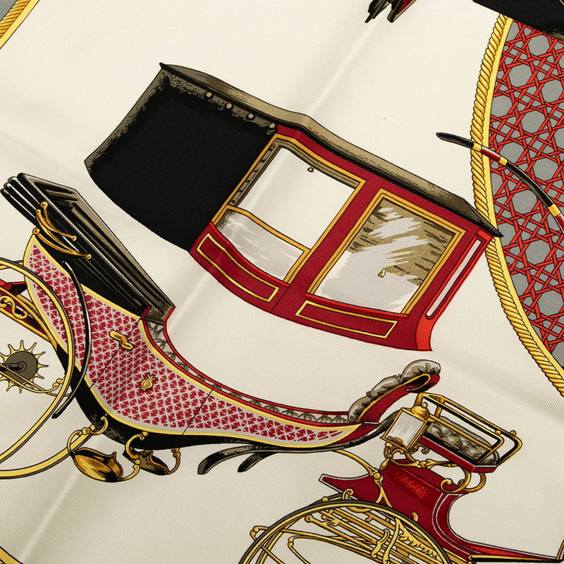 エルメス カレ90 LES VOITURES A TRANSFORMATION 折畳み式幌の馬車 スカーフ グレー ホワイト マルチカラー シルク レディース HERMES 【中古】