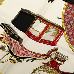 エルメス カレ90 LES VOITURES A TRANSFORMATION 折畳み式幌の馬車 スカーフ グレー ホワイト マルチカラー シルク レディース HERMES 【中古】