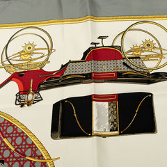 エルメス カレ90 LES VOITURES A TRANSFORMATION 折畳み式幌の馬車 スカーフ グレー ホワイト マルチカラー シルク レディース HERMES 【中古】