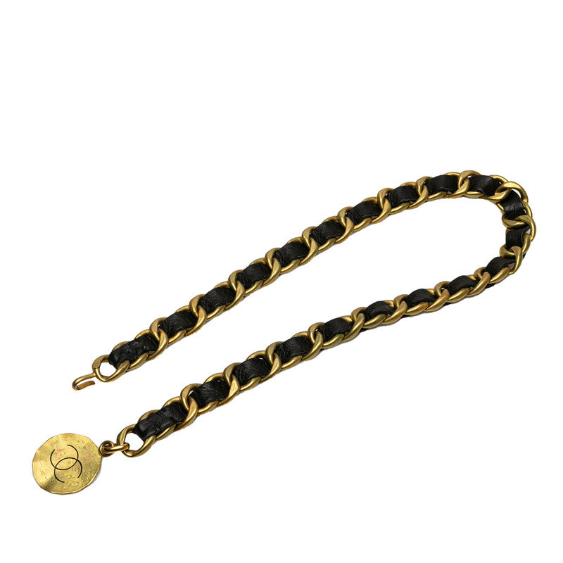 シャネル ココマーク ベルト ゴールド ブラック メッキ レザー レディース CHANEL 【中古】