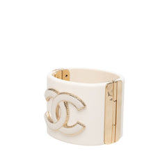 シャネル ココマーク バングル ブレスレット G22刻印 ホワイト ゴールド メッキ プラスチック レディース CHANEL 【中古】