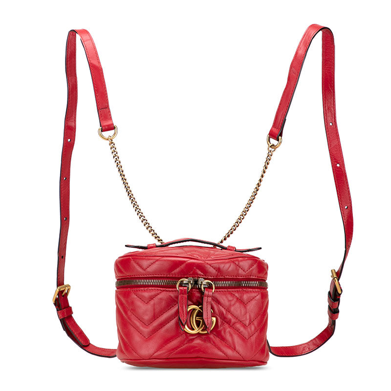 グッチ GGマーモント ミニリュック バックパック 598594 レッド ゴールド レザー レディース GUCCI 【中古】