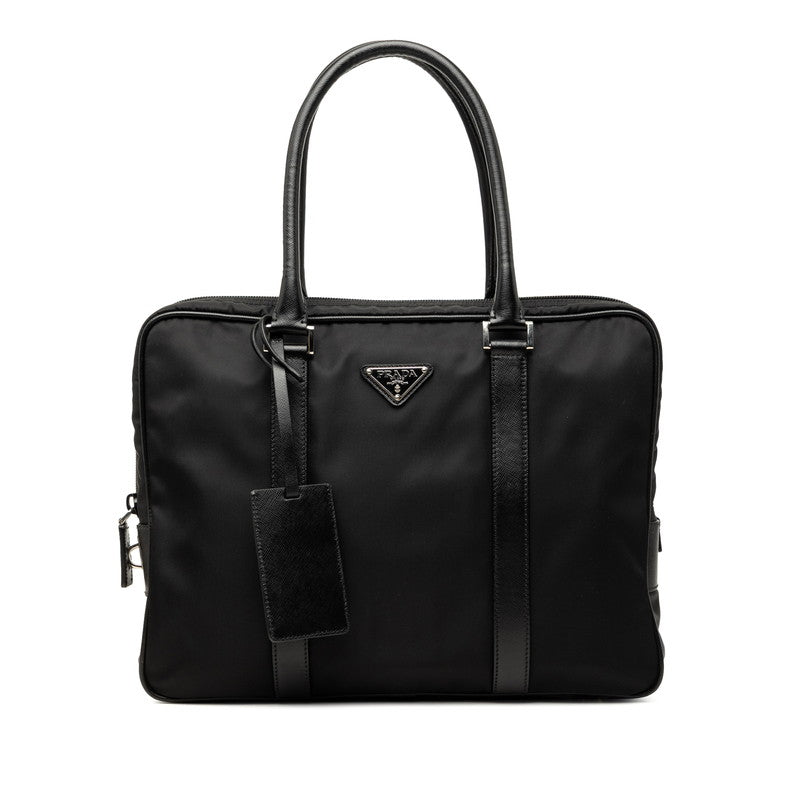 プラダ 三角ロゴプレート ビジネスバッグ ブリーフケース ブラック ナイロン レザー メンズ PRADA 【中古】