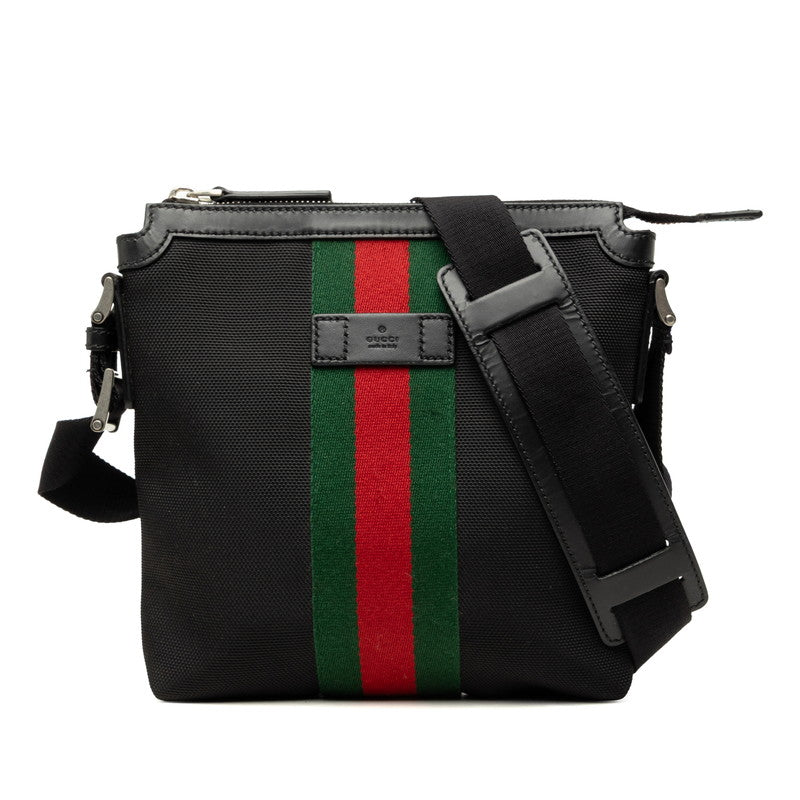 グッチ シェリーライン 斜め掛け ショルダーバッグ 631195 ブラック キャンバス レザー レディース GUCCI 中古