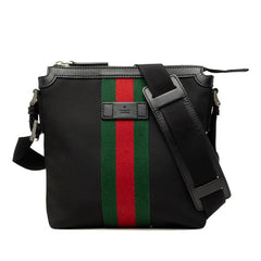 グッチ シェリーライン 斜め掛け ショルダーバッグ 631195 ブラック キャンバス レザー レディース GUCCI 中古