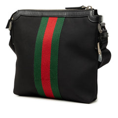 グッチ シェリーライン 斜め掛け ショルダーバッグ 631195 ブラック キャンバス レザー レディース GUCCI 中古
