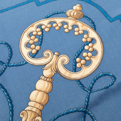 エルメス カレジェアン カレ140 LES CLES THE KEYS RARE 鍵 スカーフ ライトブルー マルチカラー カシミヤ シルク レディース HERMES 【中古】