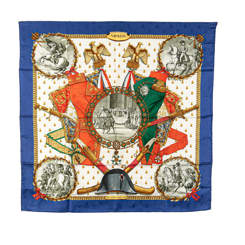 エルメス カレ90 NAPOLEON ナポレオン スカーフ ブルー マルチカラー シルク レディース HERMES 【中古】