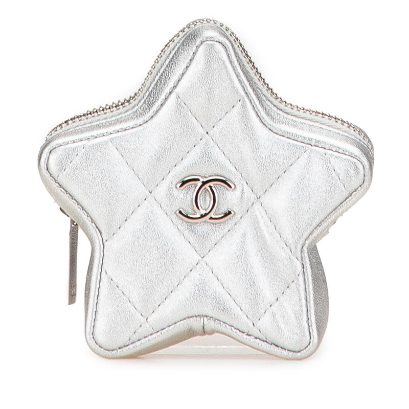 シャネル マトラッセ ココマーク スター コインケース ミニポーチ シルバー ラムスキン レディース CHANEL 【中古】
