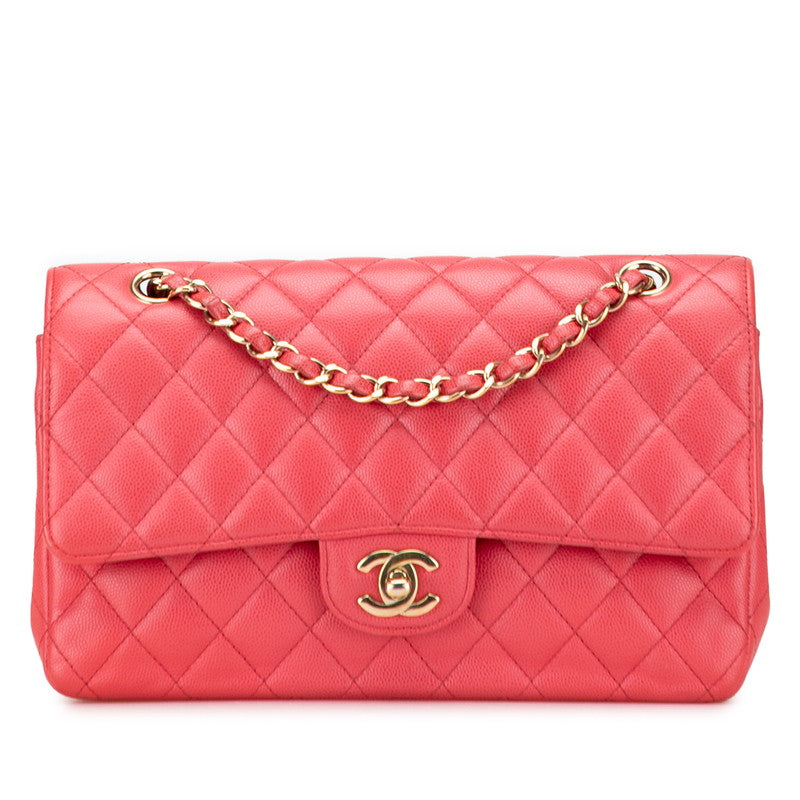 シャネル マトラッセ ココマーク Wフラップ チェーン ショルダーバッグ ハンドバッグ ピンク キャビアスキン レディース CHANEL 【中古】