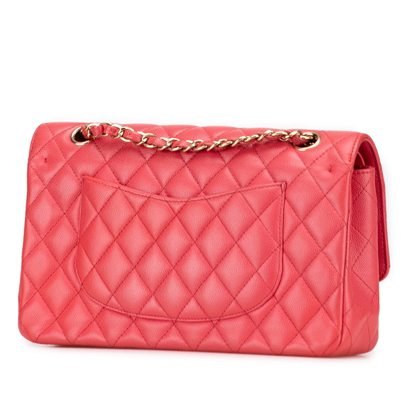 シャネル マトラッセ ココマーク Wフラップ チェーン ショルダーバッグ ハンドバッグ ピンク キャビアスキン レディース CHANEL 【中古】