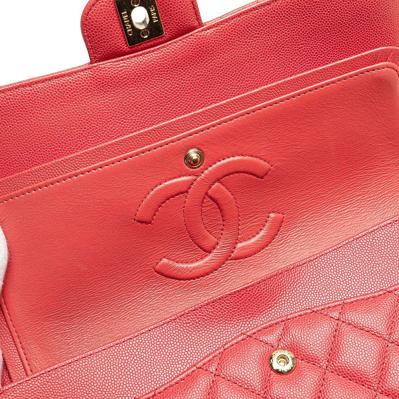 シャネル マトラッセ ココマーク Wフラップ チェーン ショルダーバッグ ハンドバッグ ピンク キャビアスキン レディース CHANEL 【中古】