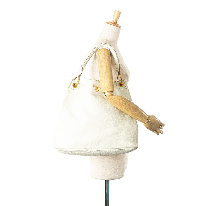 プラダ ロゴ ワンショルダーバッグ ハンドバッグ BR4712 ホワイト ゴールド レザー レディース PRADA 【中古】