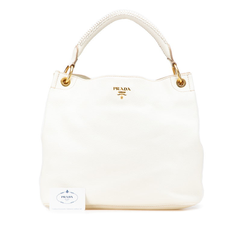 プラダ ロゴ ワンショルダーバッグ ハンドバッグ BR4712 ホワイト ゴールド レザー レディース PRADA 【中古】