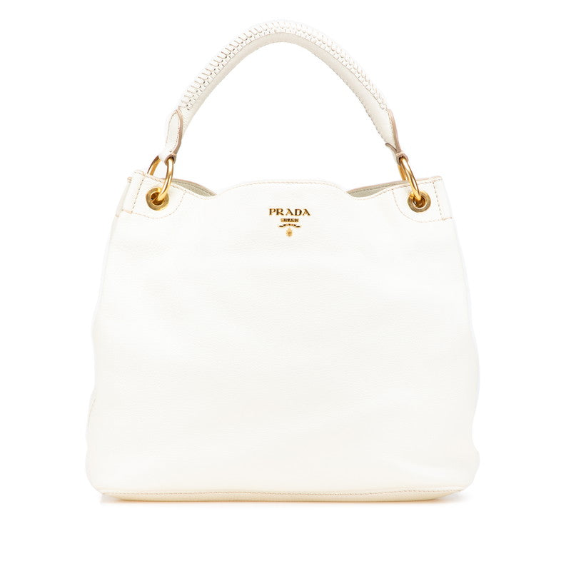 プラダ ロゴ ワンショルダーバッグ ハンドバッグ BR4712 ホワイト ゴールド レザー レディース PRADA 【中古】