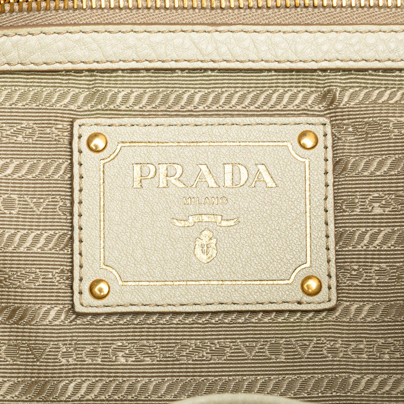 プラダ ロゴ ワンショルダーバッグ ハンドバッグ BR4712 ホワイト ゴールド レザー レディース PRADA 【中古】