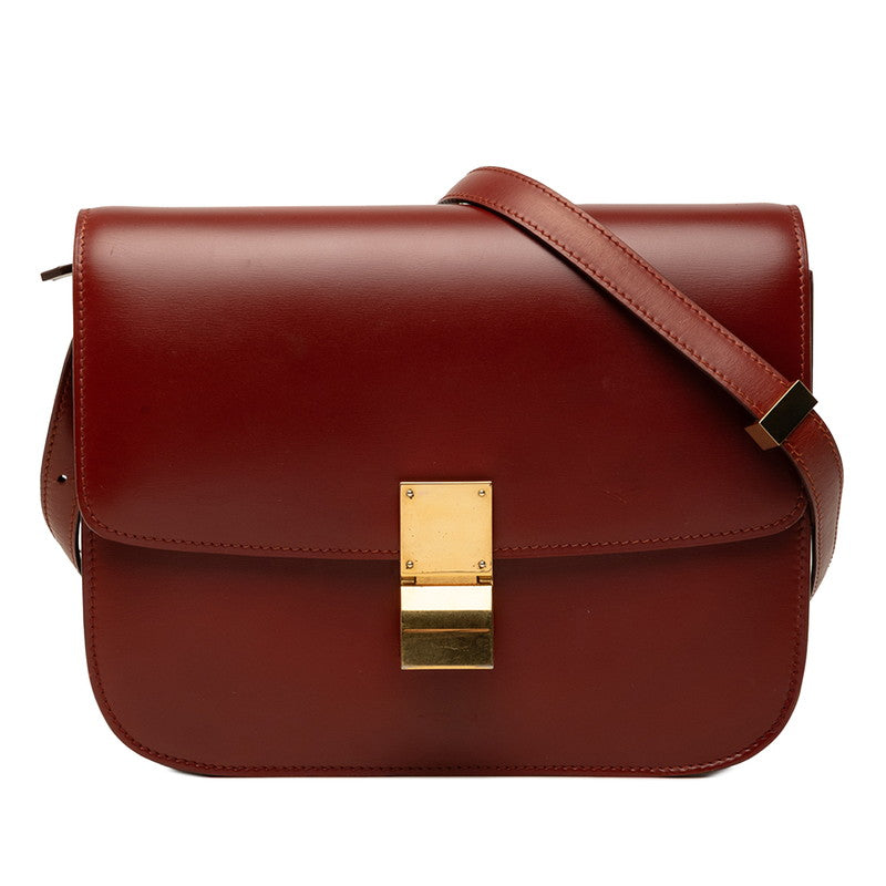 セリーヌ クラシック ボックス ショルダーバッグ レッド ボルドー レザー レディース CELINE 中古