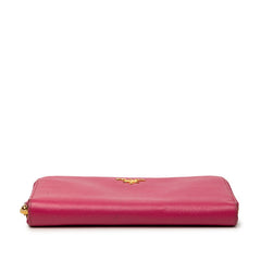 プラダ サフィアーノ ラウンドファスナー 長財布 ピンク レザー レディース PRADA 【中古】