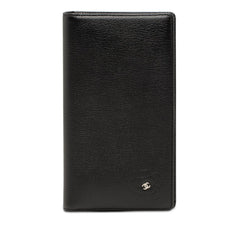 シャネル カメリア ココマーク 長財布 ロングウォレット ブラック カーフスキン レディース CHANEL 【中古】