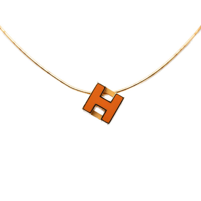 エルメス カージュ ド アッシュ Hキューブ ネックレス ゴールド オレンジ メッキ エナメル レディース HERMES 【中古】