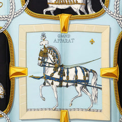 エルメス カレ90 GRAND APPARAT 盛装の馬 スカーフ 大判 ブラック ブルー シルク レディース HERMES 【中古】