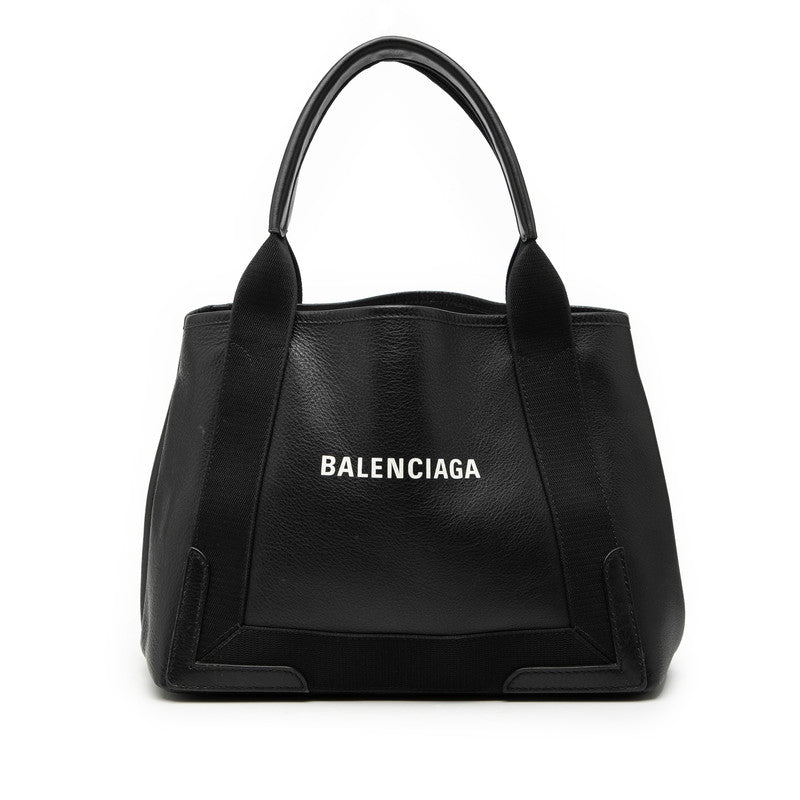 バレンシアガ ネイビーカバス S ハンドバッグ トートバッグ 339933 ブラック レザー キャンバス レディース BALENCIAGA 【中古】