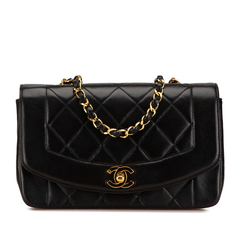 シャネル マトラッセ ダイアナ チェーン 斜め掛け ショルダーバッグ ブラック ゴールド ラムスキン レディース CHANEL 【中古】