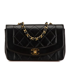 シャネル マトラッセ ダイアナ チェーン 斜め掛け ショルダーバッグ ブラック ゴールド ラムスキン レディース CHANEL 【中古】