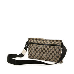 グッチ GGキャンバス ボディバッグ ウェストバッグ 018 1621 ベージュ ブラック キャンバス レザー レディース GUCCI 中古