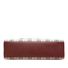 バーバリー ノバチェック ハンドバッグ ベージュ ボルドー キャンバス レザー レディース BURBERRY 中古