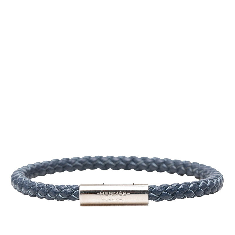 エルメス ゴリアテ ブレスレット シルバー ネイビー レザー メタル レディース HERMES 中古