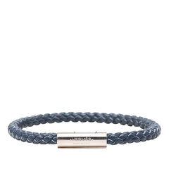 エルメス ゴリアテ ブレスレット シルバー ネイビー レザー メタル レディース HERMES 中古
