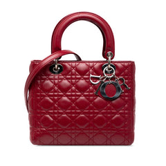 ディオール レディディオール カナージュ ミディアム ハンドバッグ ショルダーバッグ 2WAY レッド レザー レディース Dior 【中古】