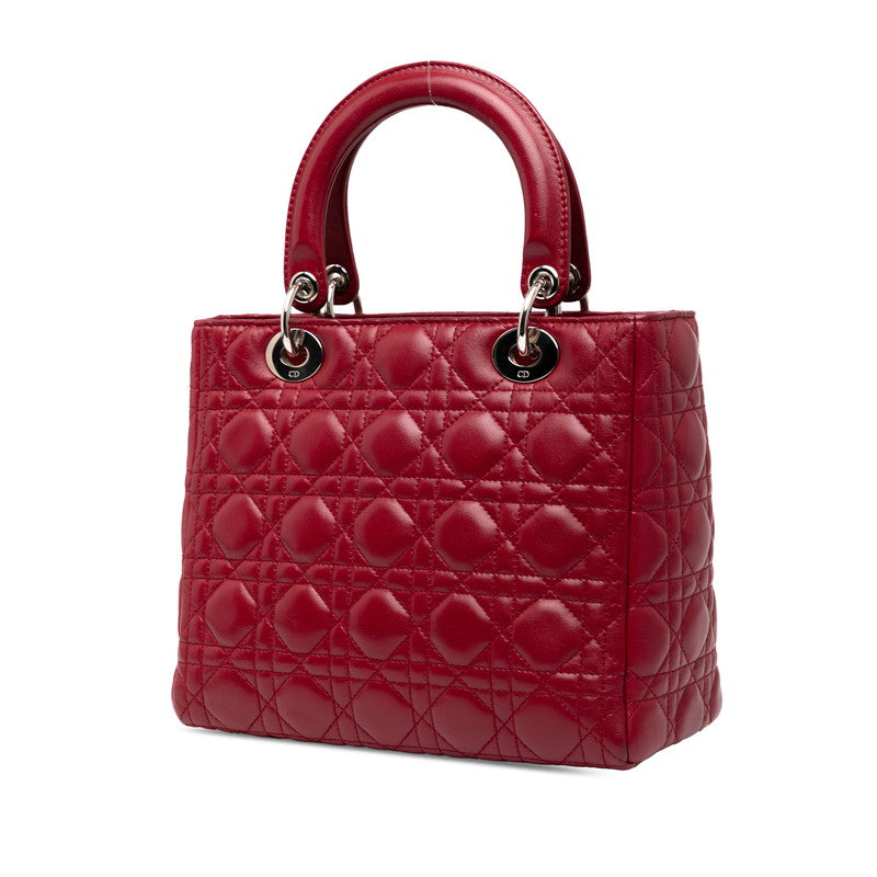 ディオール レディディオール カナージュ ミディアム ハンドバッグ ショルダーバッグ 2WAY レッド レザー レディース Dior 【中古】