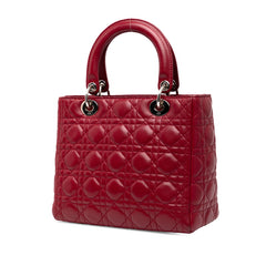 ディオール レディディオール カナージュ ミディアム ハンドバッグ ショルダーバッグ 2WAY レッド レザー レディース Dior 【中古】