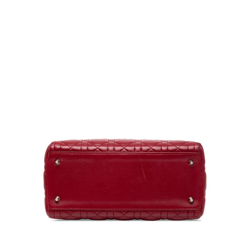 ディオール レディディオール カナージュ ミディアム ハンドバッグ ショルダーバッグ 2WAY レッド レザー レディース Dior 【中古】