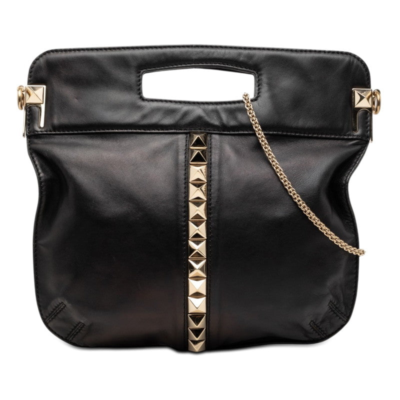 ヴァレンティノ ロックスタッズ チェーンショルダーバッグ ハンドバッグ 2WAY ブラック ゴールド レザー レディース VALENTINO 【中古】