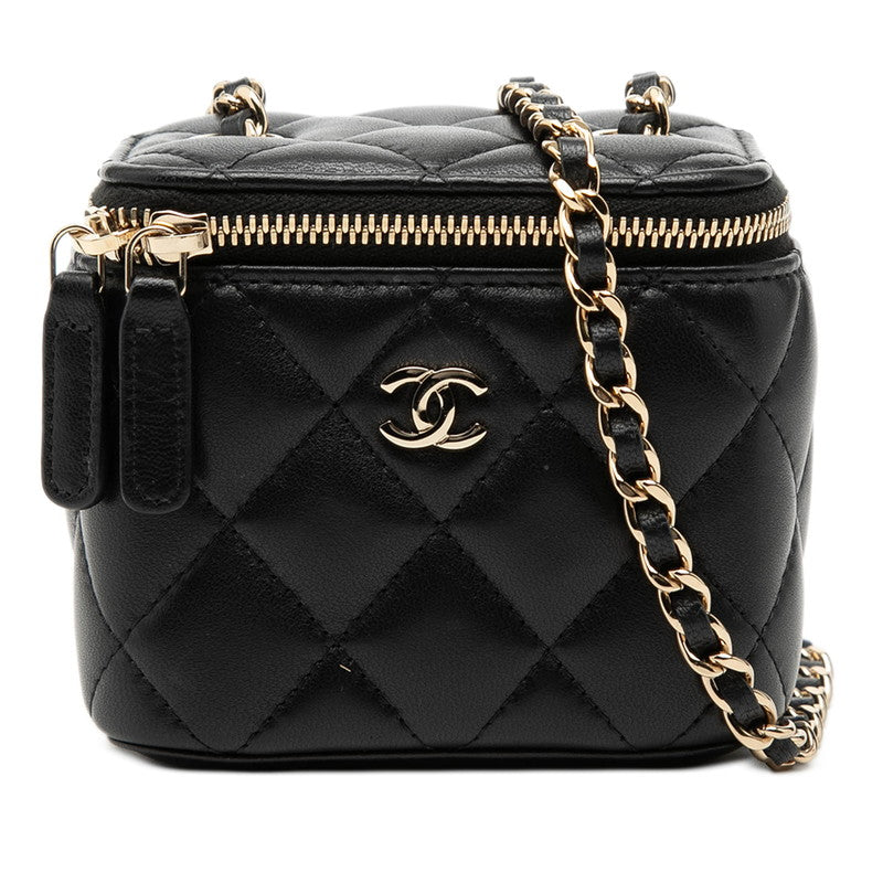 シャネル ココマーク マトラッセ ミニバニティバッグ チェーンショルダーバッグ ブラック ラムスキン レディース CHANEL 【中古】