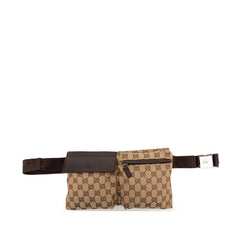 グッチ GGキャンバス ウエストバッグ ボディバッグ 28566 ベージュ ブラウン キャンバス レザー レディース GUCCI 【中古】