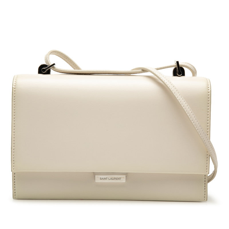 サンローラン 斜め掛け フラップ ショルダーバッグ ホワイト レザー レディース SAINT LAURENT 中古