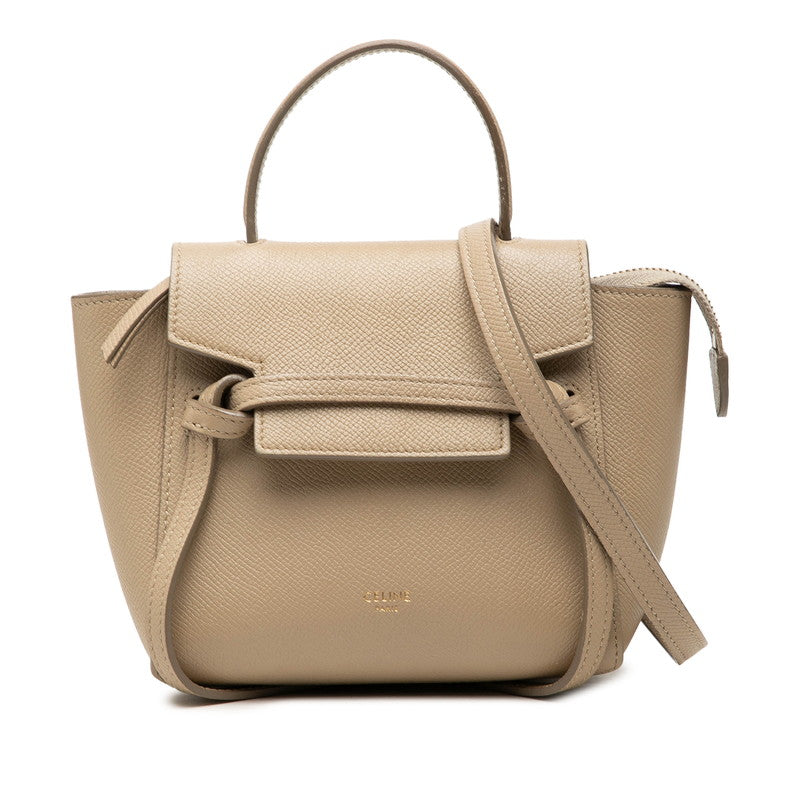 セリーヌ ベルトバッグ ピコ ハンドバッグ ショルダーバッグ 2WAY ベージュ系 レザー レディース CELINE 中古